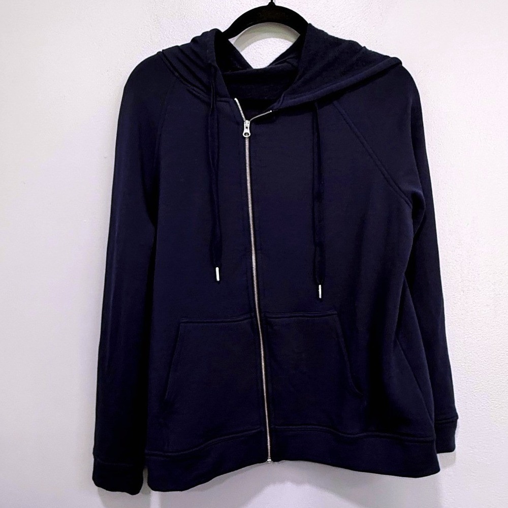 Quince Women Navy Blue Tencel Modal Full Zip Hoodie Sweatshirt NSC01 Size M